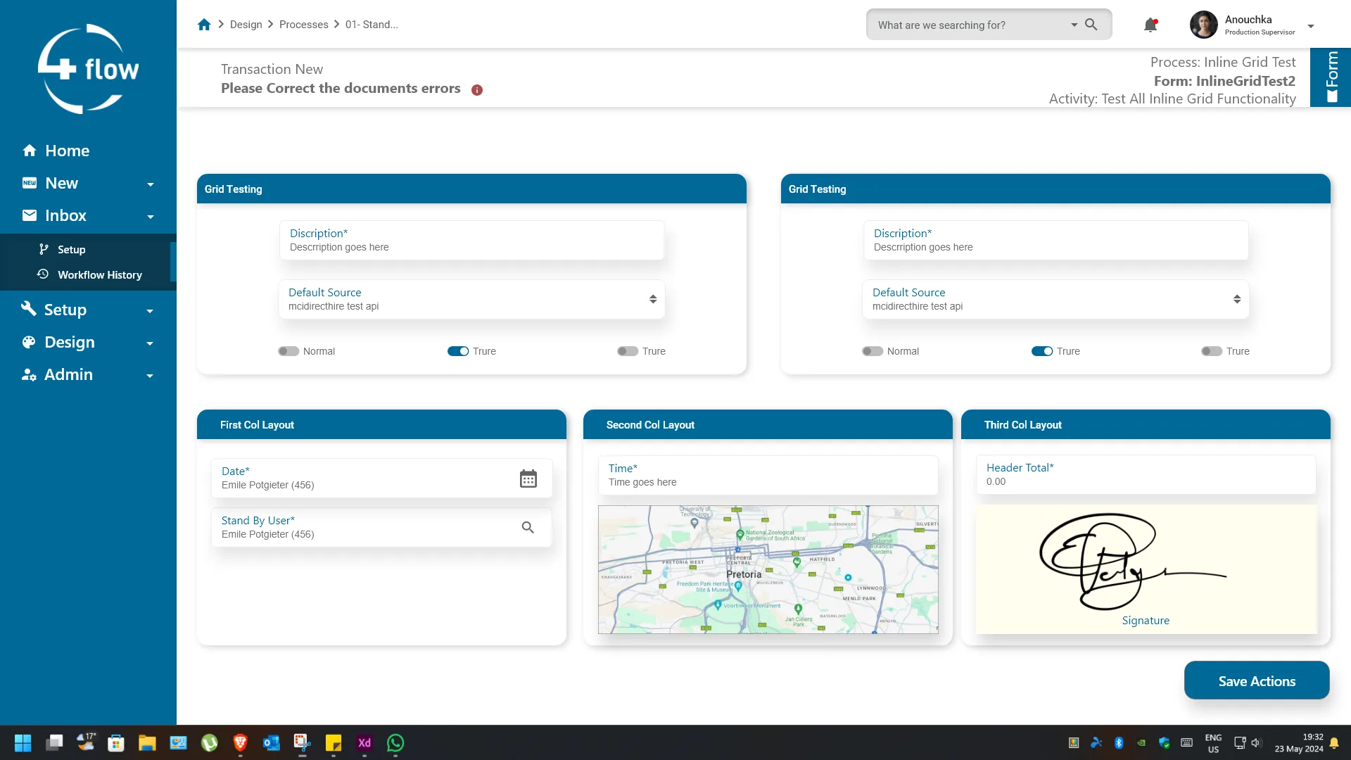 4flow grid testing form layout builder with map and signature fields