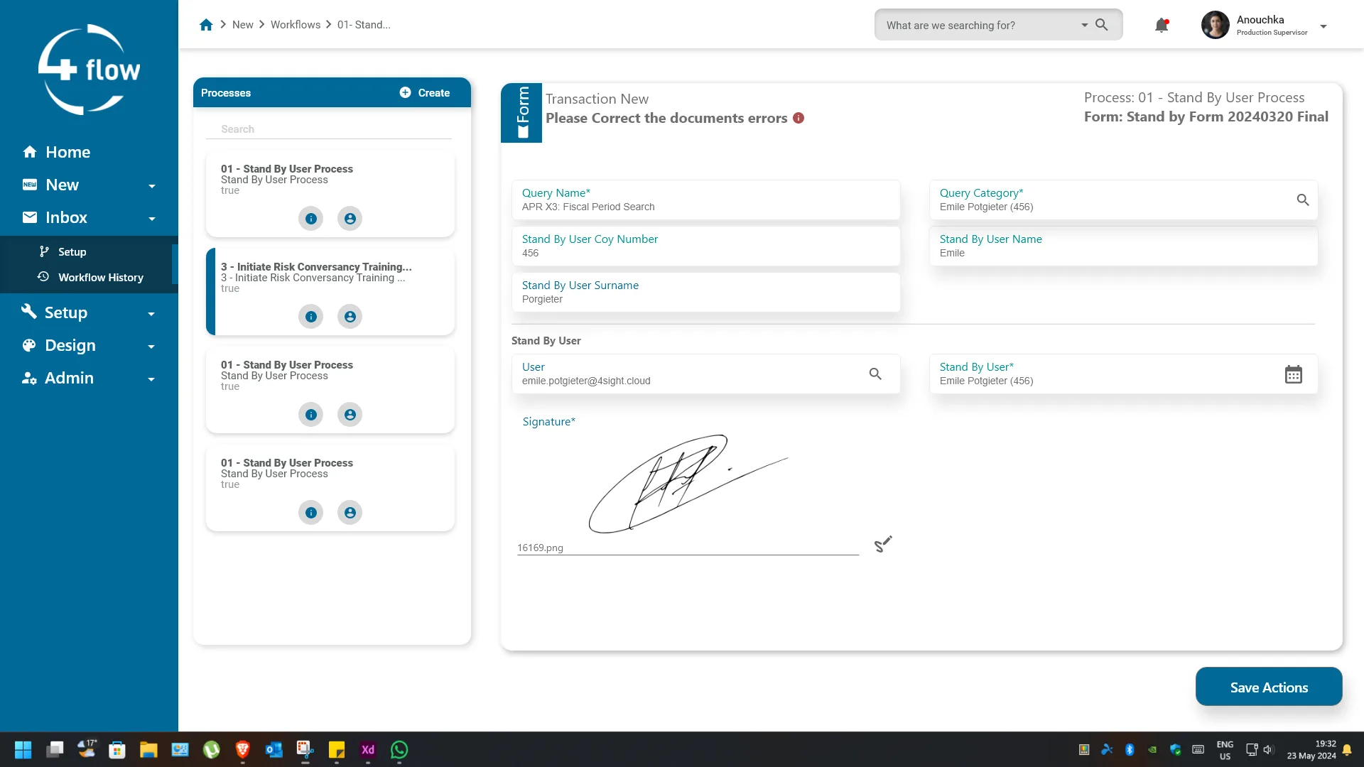 4flow stand-by user transaction form with signature capture