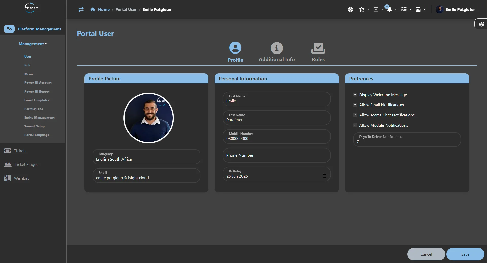 4Share dashboard screen 3