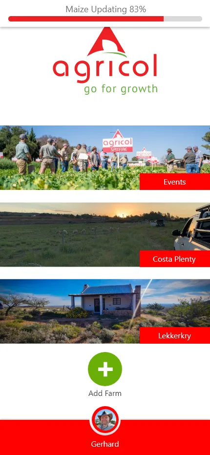 Agricol farm list landing screen