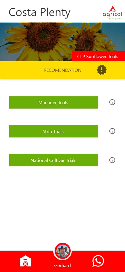 Agricol crop recommendation screen with trial options