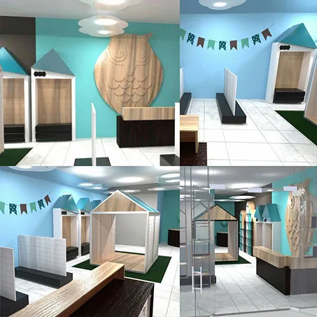 Shop fitting 3D render, angle 2