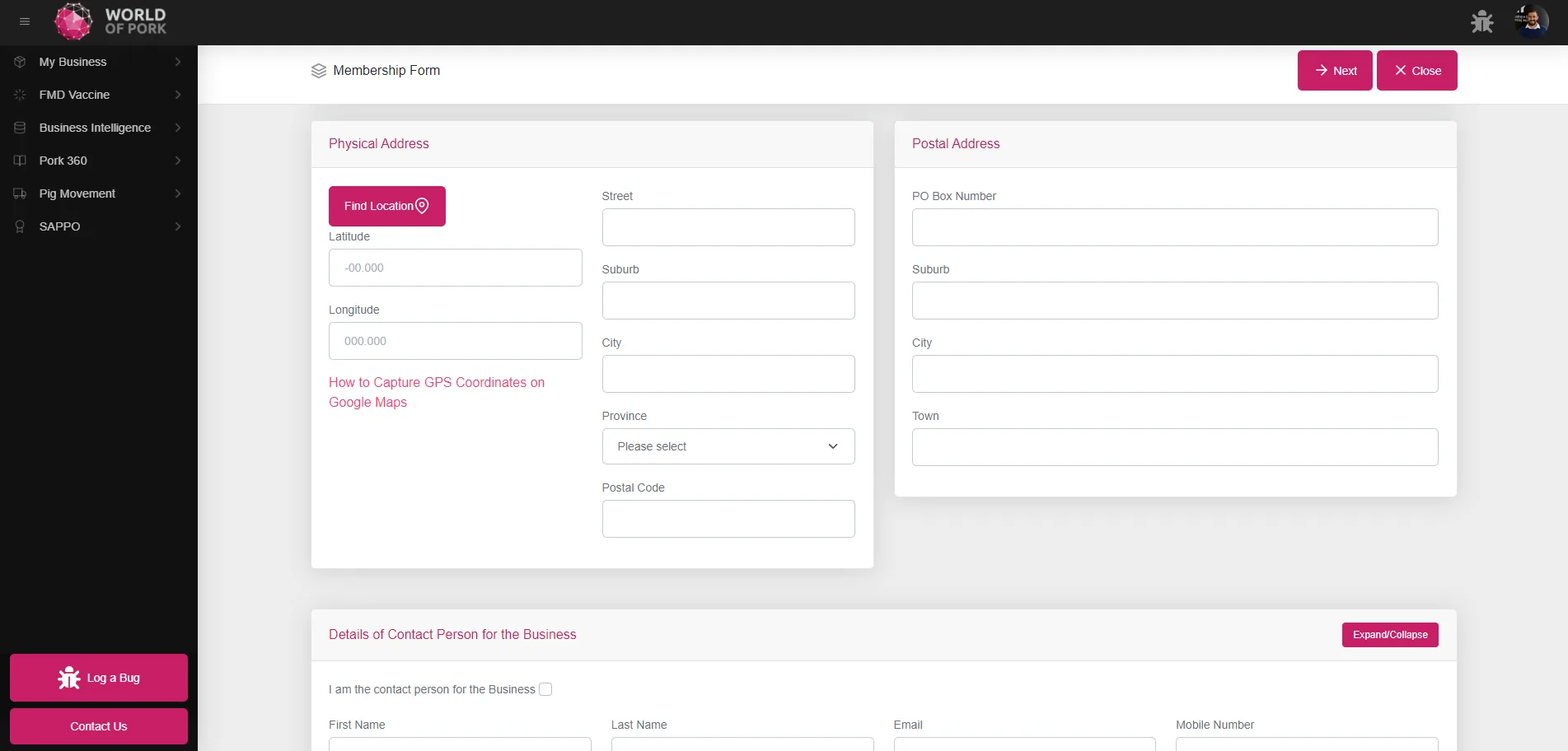 SAPPO membership application screen